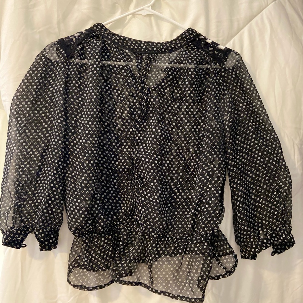 Sheer Black Shirt With Button Neck